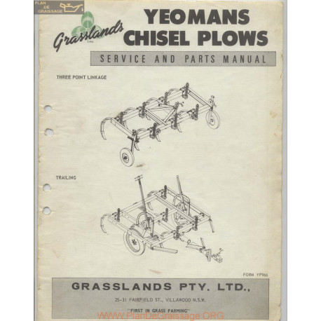 Napier Grasslands Yeomans Chisel Plows Service And Parts Manual