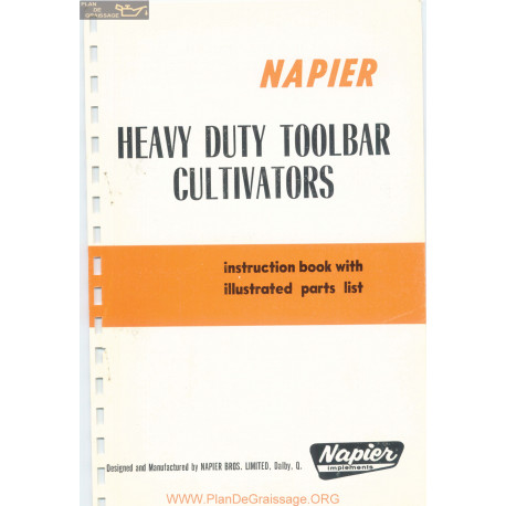 Napier Heavy Duty Toolbar Cultivators Parts List