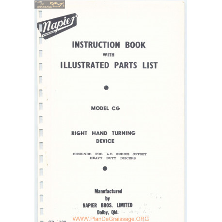 Napier Offset Right Hand Turning Device Model Cg Parts List