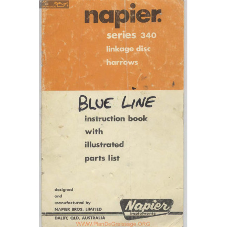 Napier Series 340 Linkage Disc Harrows Instruction Book