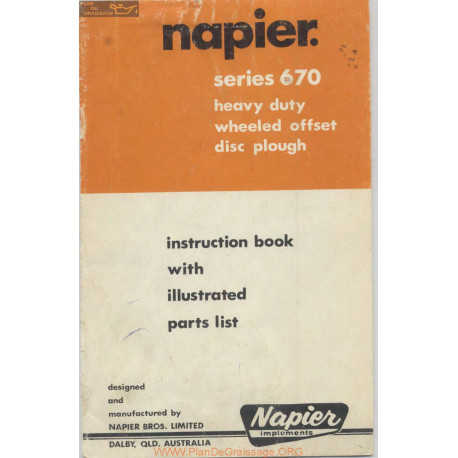 Napier Series 670 Heavy Duty Wheeled Offset Disc Plough Instruction Book