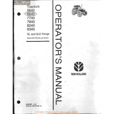 New Holland 5640 6640 7740 7840 8240 8340 Sl Sle Tractor Manual 1996