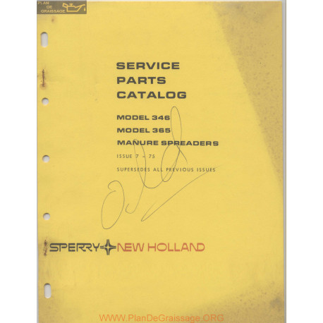 New Holland Nh S 346 365 Manure Spreader Service Parts Catalog 1975