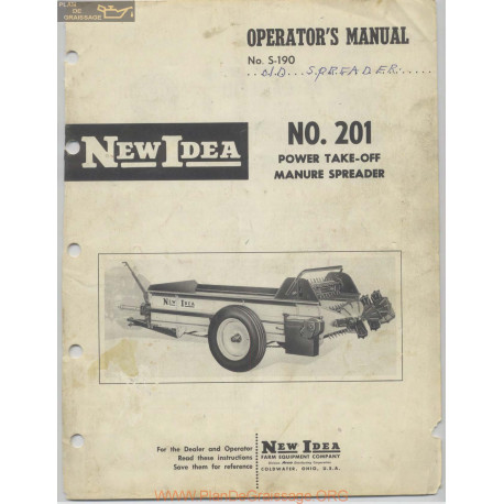 New Idea 201 Power Take Off Manure Spreader Operators Manual Number S 190