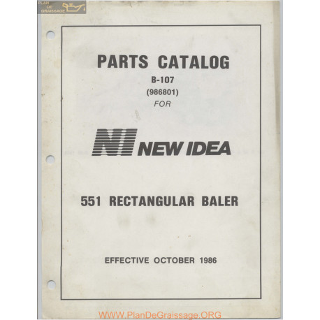 New Idea 551 Rectangular Baler Parts Catalog