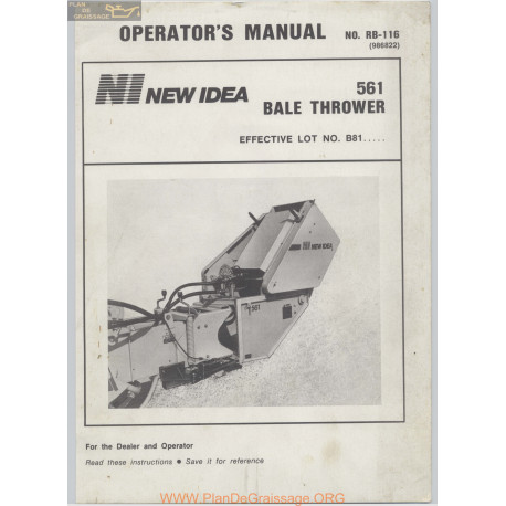 New Idea 561 Baler Thrower Operators Manual