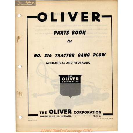 Oliver 216 Tractor Gang Plow Parts Book