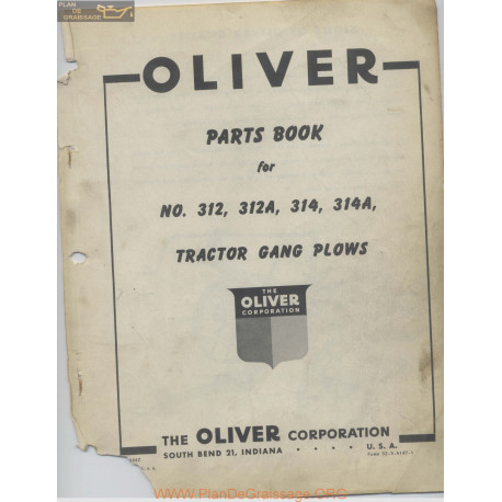 Oliver 312 312a 314 Parts Book