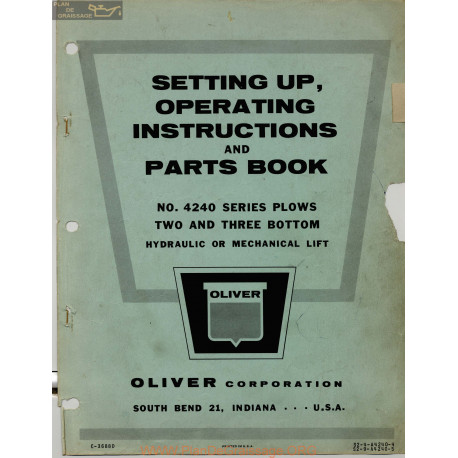 Oliver 4240 Plows Two And Three Bottom Setting Operating Instructions