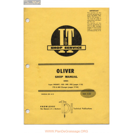 Oliver 950 990 995 770 880 99gmtc Tractors Shop Manual O 13