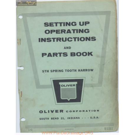 Oliver Sth Spring Tooth Harrow Setting Up Instructions And Parts Book C74c