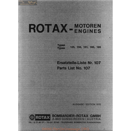 Rotax Motoren 125 150 151 165 185 Parts Liste 107 1976
