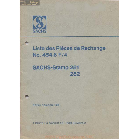 Sachs 281 282 Stamo Liste Pieces Rechange 1969 454 6f4