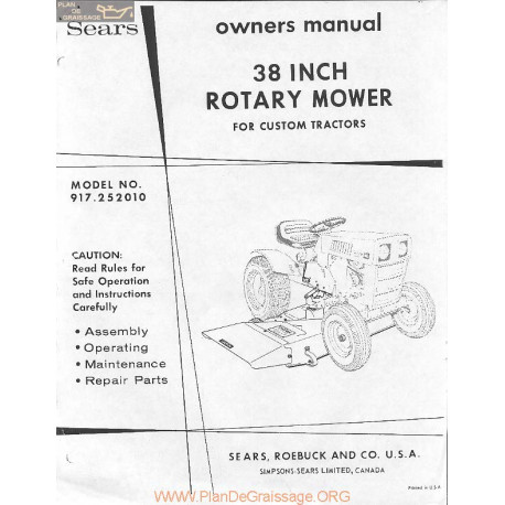 Sears 38 Inch Rotary Mower Deck Owners Manual