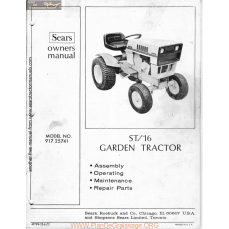 Sears St16 Garden Tractor Owners Manual 91725741