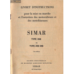 Simar 108 218 318 Motobineuse Motoculteur Livret Instructions