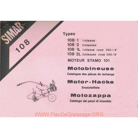 Simar 108 Stamo 101 Motobineuse Catalogue Pieces Rechange