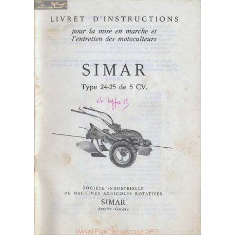 Simar 24 25 5cv Motoculteur Livret Instruction