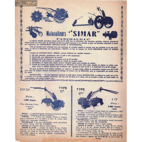 Simar 2cv 4cv 8cv Motoculteur Fiche Info