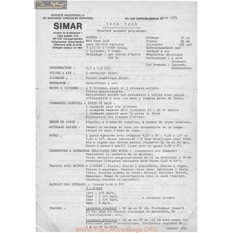 Simar 320d Fiche Technicque 1973