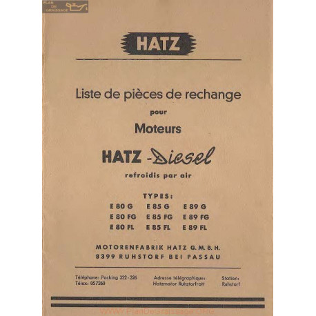 Hatz Diesel E 80 85 89 Piece Rechange