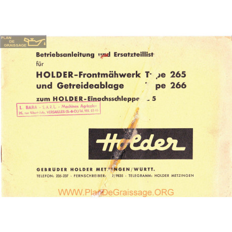 Holder Motofaucheuse Type 265 266 Manuel Entretien