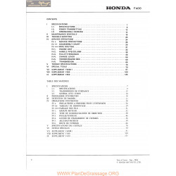Honda F300 F400 F450 Fiche Information