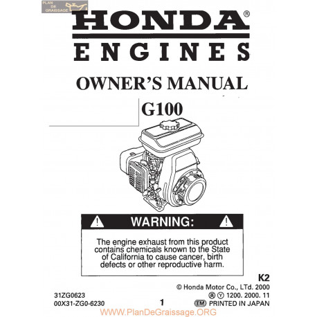 Honda G100 Manuel Entretien