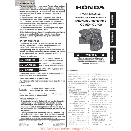Honda Gc 160 190 Manuel Entretien