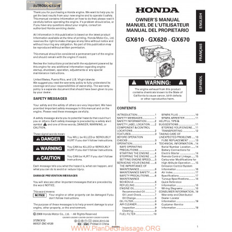 Honda Gx610 Gx620 Gx670 Manuel Entretien