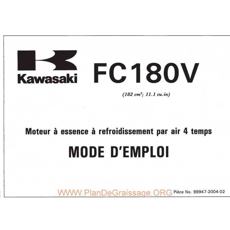 Kawasaki Fc180v Fr Manuel Utilisateur Plan De Graissage