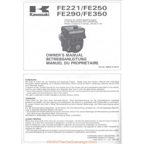 Kawasaki Fe221 250 290 350 Fr Manuel Utilisateur