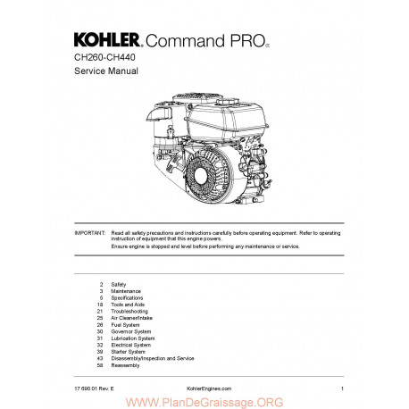 Kohler Pro Ch 260 395 440 Manuel Entretien