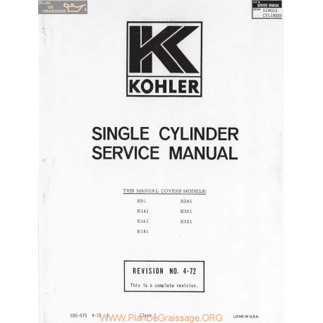Kohler Service N°4 72 K91 K321 Manuel Entretien