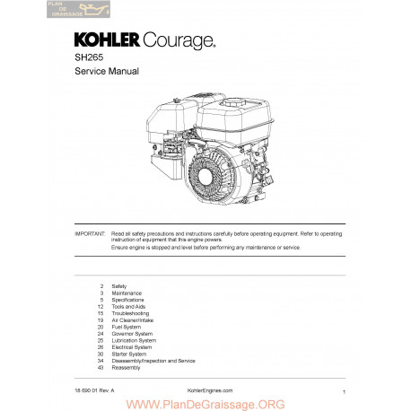 Kohler Sh265 Manuel Entretien