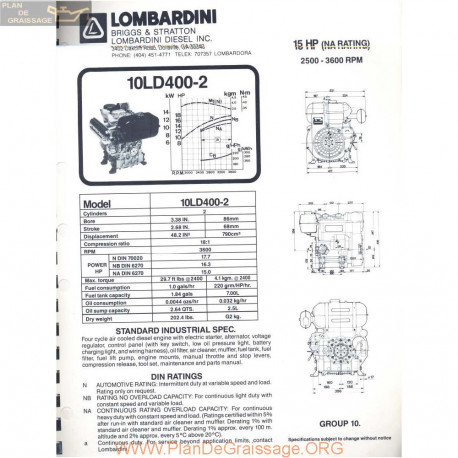 Lombardini 10 Ld 400 2 15hp 3600rpm Fiche Info