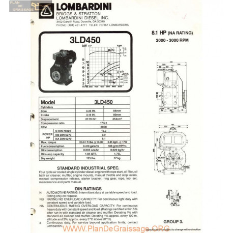 Lombardini 3 Ld 450 8 1hp 3000rpm Fiche Info