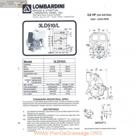 Lombardini 3 Ld 510 L 6 8hp 2200rpm Fiche Info