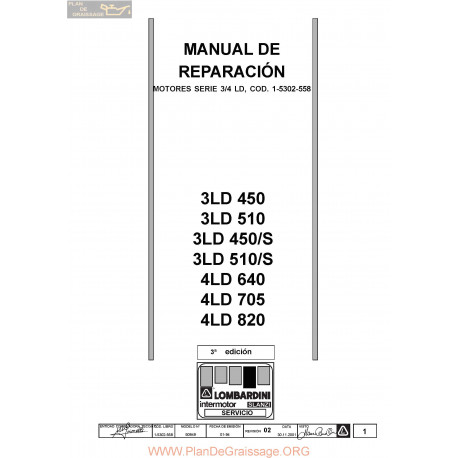 Lombardini 3ld 450 510 4ld 640 705 820 Manuel Utilisateur