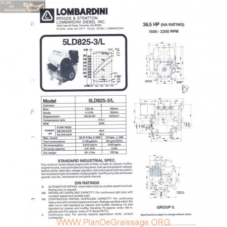 Lombardini Ld 825 3 L 36 5hp 2200rpm Fiche Info