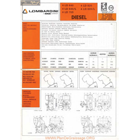 Lombardini Moteurs 4 Ld 640 705 Et 820 Diesel Fiche Information