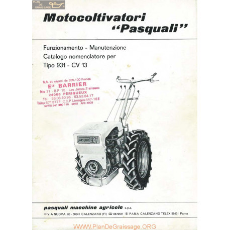 Pasquali 931 Motoculteur Piece Rechange