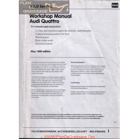 Audi B2 Quattro Type85 1980 Manual