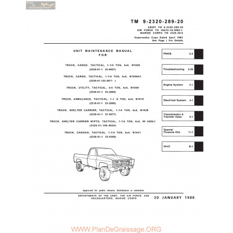 Gmc Cucv M 1008 1009 1010 1028 1031 Tm9 2320 289 20 Unit Maintenance