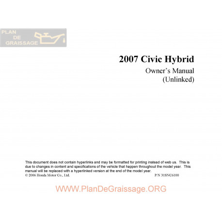 Honda 2007 Civichybrid User Manual