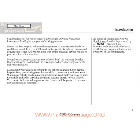 Honda 2008 Odyssey User Manual