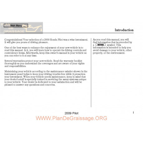 Honda 2009 Pilot User Manual