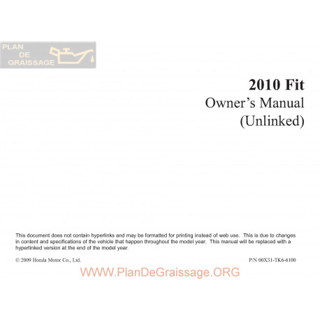 Honda 2010 Fit User Manual