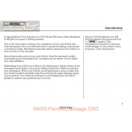Honda 2010 Pilot User Manual
