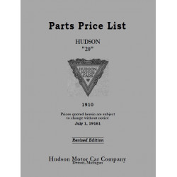 Hudson 1910 1916 Parts Price List